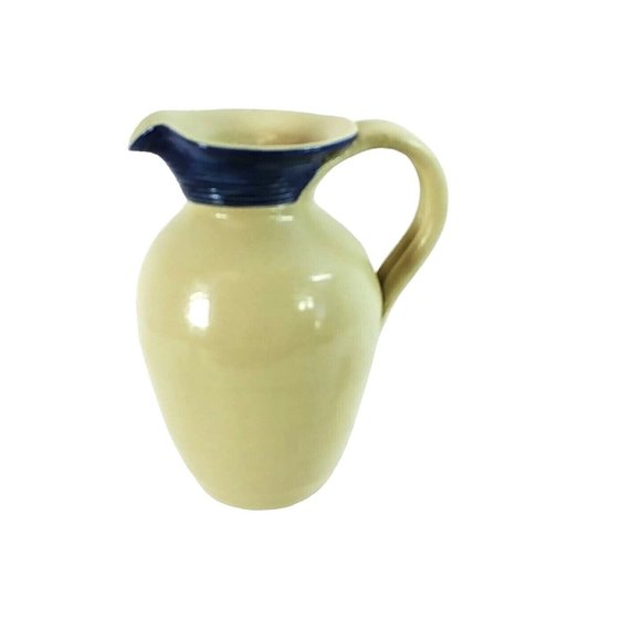 Pitcher Williamsburg Salt Glazed Pottery Blue Floral Blue Rimmed Lip WPF 2001 - Picture 2 of 9